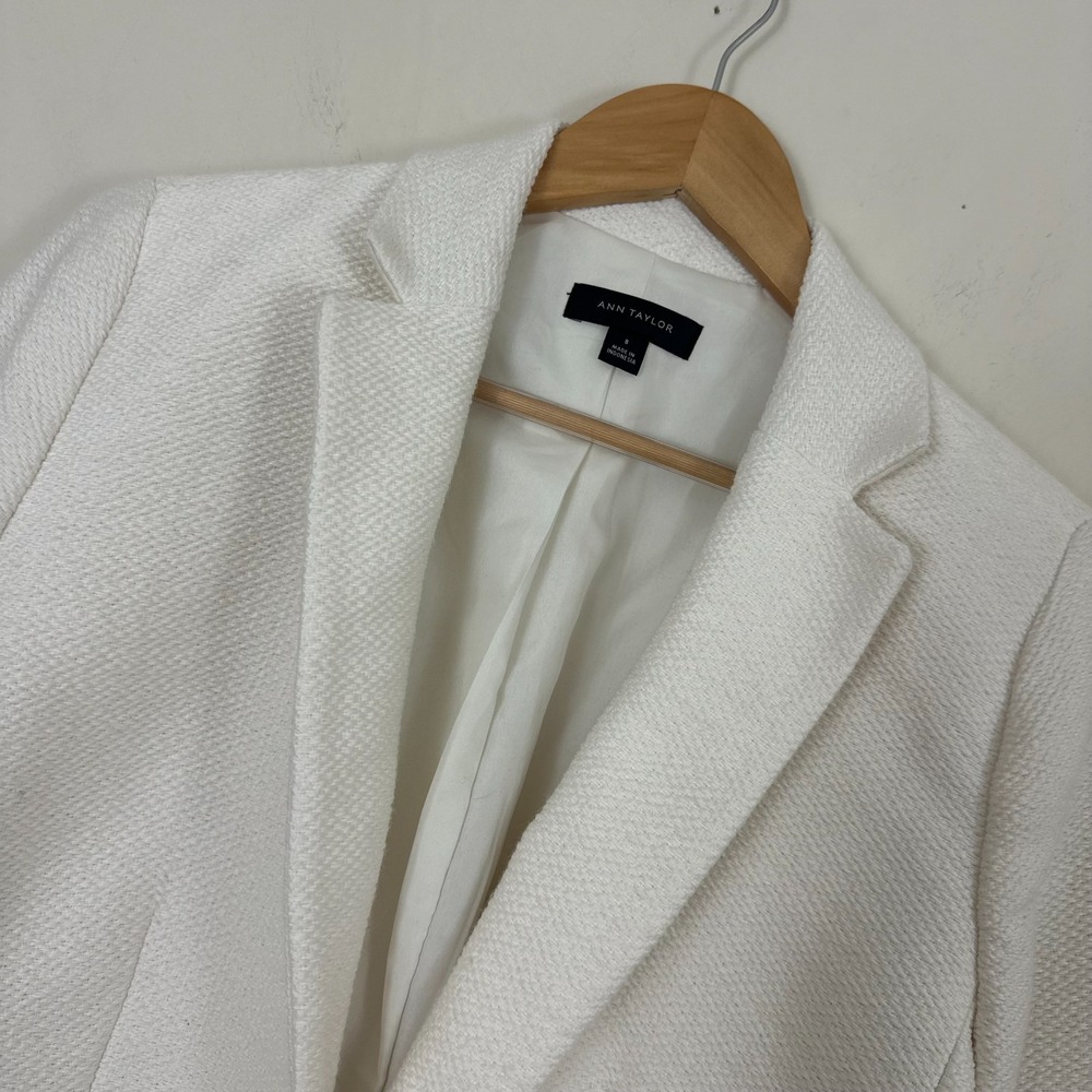 Ann Taylor Blazer Jacket White Textured Weave Single Breasted Formal Womens 8